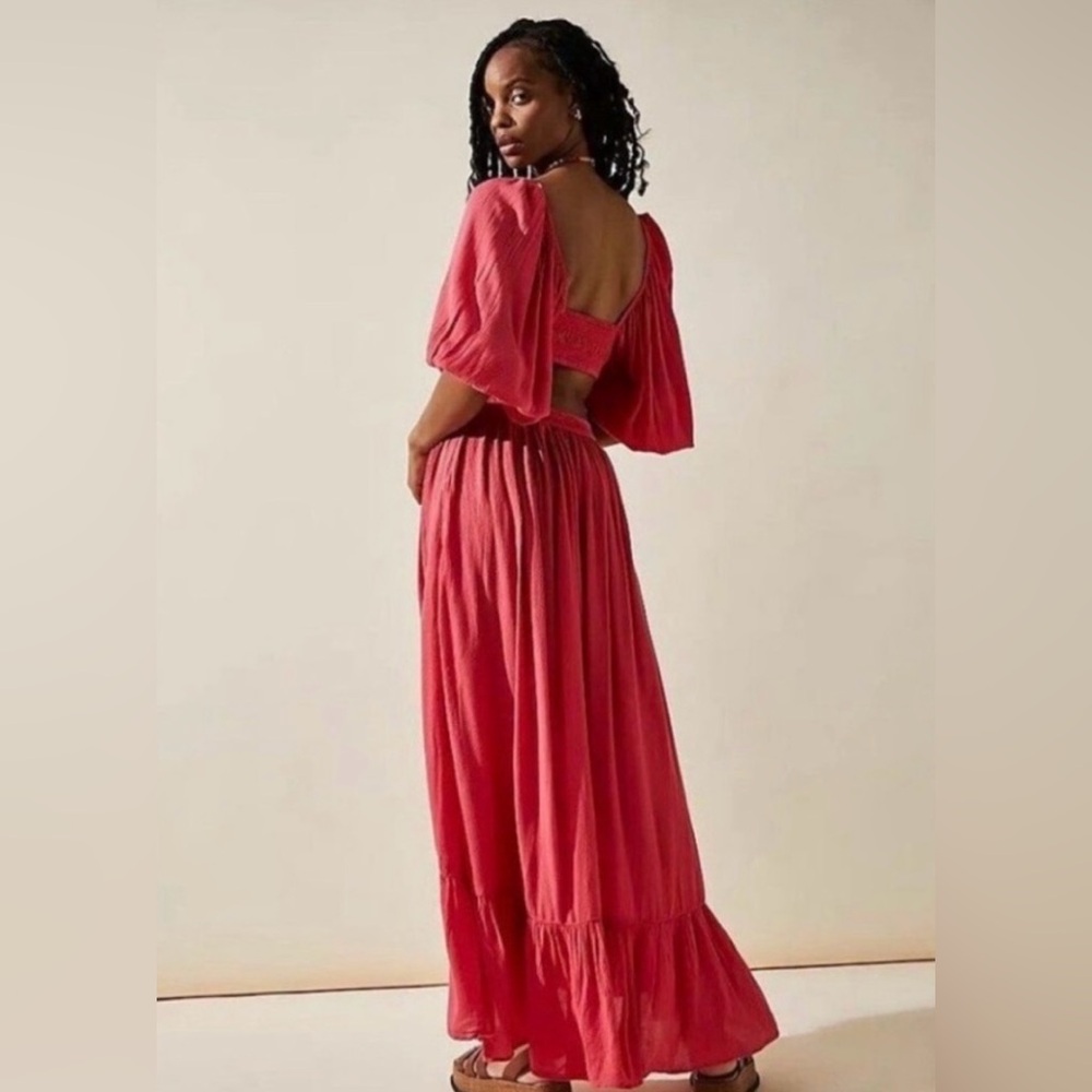 NEW Free People Cross My Heart Smocked Backless Maxi Dress Pink XS fits XS/S/M